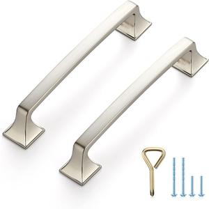 Ravinte 10PCS Pack Brushed Nickel Kitchen Cabinet Handles Drawer Pulls 5 inch Hole Centers Cabinet Pulls Kitchen Cabinet Hardware Sturdy Big Square Base Dresser Pulls Cabinet Drawer Handles