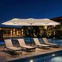 Tobeos 15ft Large Patio Umbrella with Solar Lights and Base, Double-Sided Outdoor Rectangle Umbrella with 48 LED Lights, Market Table Umbrellas with UV Resistant Canopy, Beige