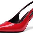 Slingback Heels for Women Closed Pointed Toe Kitten Stiletto Heels with Buckle Comfortable Womens Pumps Casual Dress Shoes (Red, M) 6