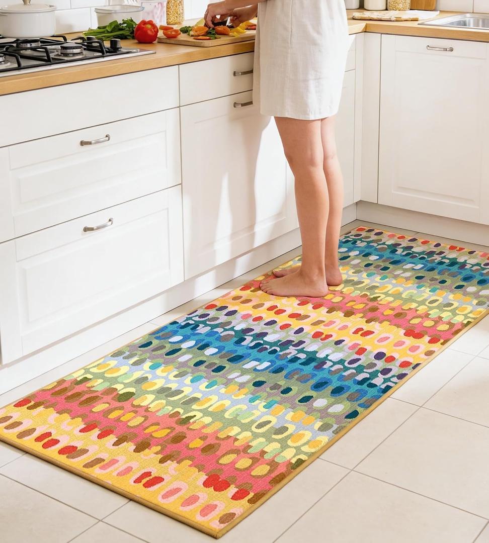 jxgzyy Chenille Hallway Runner Rug, Machine Washable Kitchen Carpet 2'7''10', Non-Slip Low Pile Indoor Lightweight Rug for Kitchen Livingroom Bedroom Laundry Room Entryway, Abstract Colorful Style