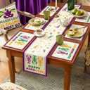 Newwiee 7 Pcs Mardi Gras Beads Table Runner and Placemats Set Table Decorations 13 x 72 Inch Crawfish Runner 12 x 18 Inch Carnival Happy Mardi Gras Holiday Kitchen Dining Home
