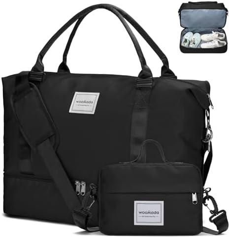 WOOMADA Weekender Overnight Bag for Women, Shoulder Travel Duffel with Shoes Compartment,Gym Bag