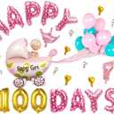 FXBLING Cute Letters Foil Balloons Birthday Set, Baby Happy Birthday 100 Day Party Decoration Supplies (Pink)