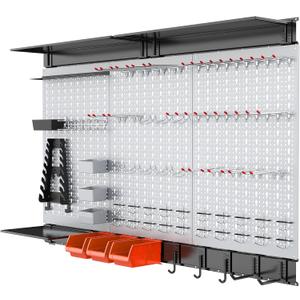WALMANN 113 PCS Pegboard Wall Tool Organizer Kit with Pegboard Hooks, Bins, Pegboard Tools Storage System for Garage, Modular Peg Board, Tools Organizer Board with Hooks(Grey)