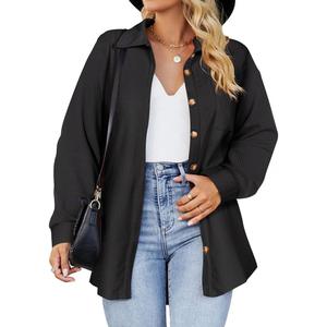 CARCOS Womens Plus Size Button Down Shirts Long Sleeve Tops Collared Blouses Shacket Jacket Winter Shirts XL-5XL (8-black)
