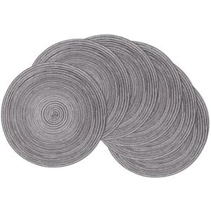 SHACOS Round Braided Placemats Set of 6 Round Table Mats 15 inch Cotton Washable for Holiday Party (Black Grey, 6)