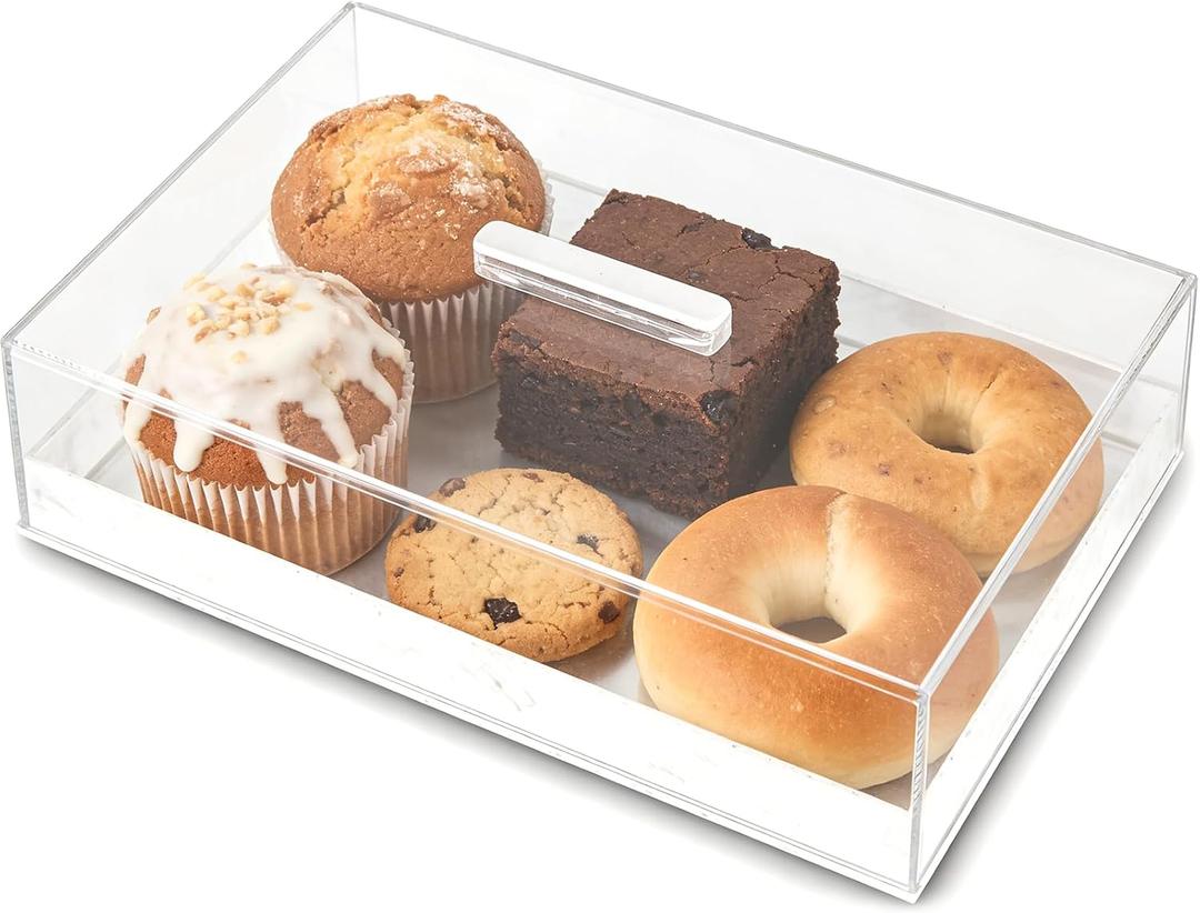 Large Acrylic Rectangular Cake Tray - Multifunctional Rectangle Cake Stand with Cover Lid - Pastry Serving Dessert Holder Tray for Party Home Kitchen Gift2 (White)