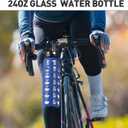 MUKOKO Glass Water Bottles, 24oz Glass Tumbler with Straw, Drinking Bottles with 2 Lids-Handle Spout Lid&Bamboo Straw Lid, Motivational Water Bottle with Time Marker and Silicone Sleeve, 1 Pack-Blue