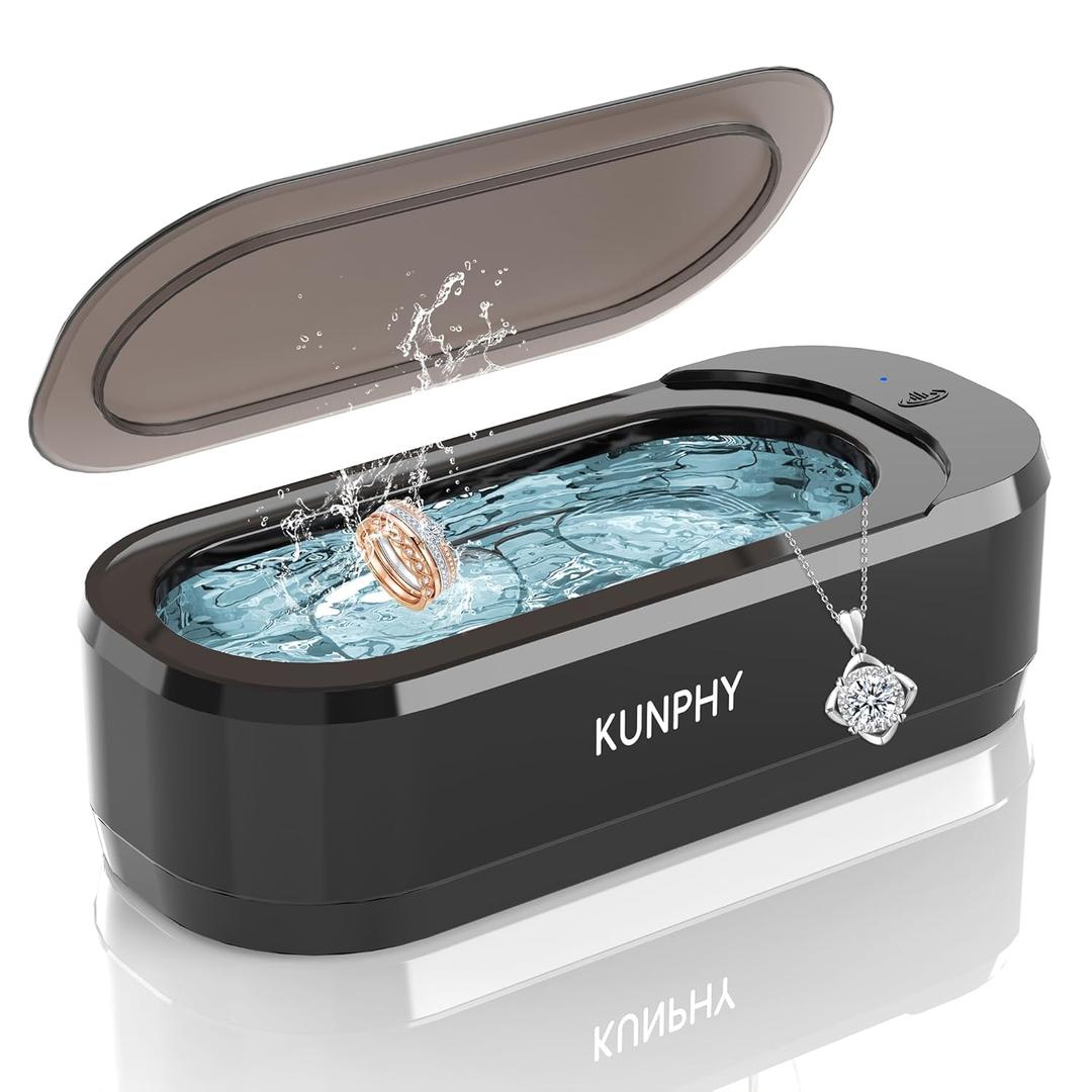 KUNPHY Ultrasonic Jewelry Cleaner, Jewelry Cleaner Machine 12oz 46KHz, Professional Sonic Cleaner with One-Touch Operation, Sonic Cleaner for Rings, Glasses, Jewelry, Dentures (Black)