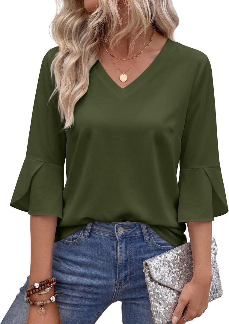 VICHYIE Summer Tops Women Short Sleeve Shirts Beach Vacation Outfits Plus Size Tshirts Casual Loose Clothes (Green, S)