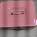 Pink Cash Box with Money Tray and Lock, Metal Money Box for Cash, Lock Box for Money 9.84x7.87x3.54 Inches