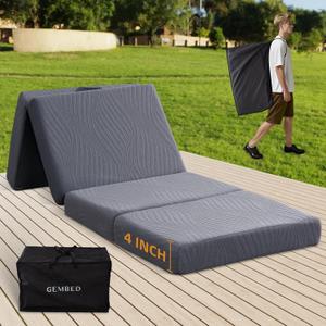 Memory Foam Camping Mattress Pad, 4 Inch Thick Waterproof Foldable Sofa Bed Floor Mattress, Portable Sleeping Pad for Adult, Sleeping Mat for Travel RV Camping Guest Yoga (Tw")