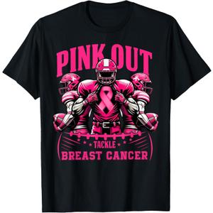 Pink Out Tackle Breast Cancer Awareness Football Pink Ribbon T-Shirt, Size Medium 