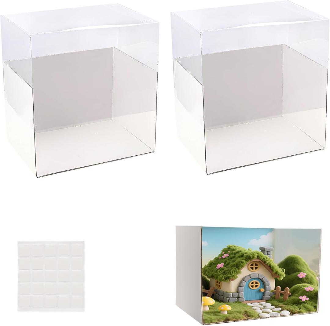 2Set Diorama Box Diorama Supplies Cardboard Diorama Kit Project Box with Transparent Lid, Display Box for School Project, 11.8 x 8.7 x 8.3 Inch