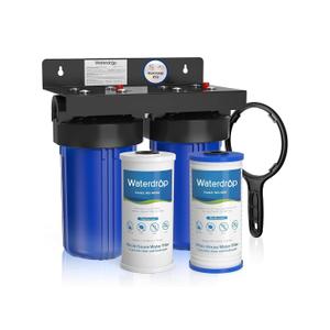 Waterdrop Whole House Water Filter System, with Carbon Filter and Sediment Filter, 5-Stage Filtration, Highly Reduce Lead, Chlorine, Odor and Taste, 2-Stage 5 Micron WD-WHF21-PG, 1" Inlet/Outlet
