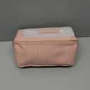 Large Capacity Travel Cosmetic Bag - Portable Makeup Bags for Women Waterproof PU Leather Checkered Makeup Organizer Bag with Dividers and Handle,Toiletry Bag for Cosmetics (Medium, woven-pink)