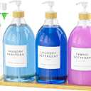 Moforoco 3 Pack White Liquid Laundry Detergent Dispenser with Bamboo Tray, 64 Oz Plastic Laundry Soap Dispenser, Fabric Softener Dispenser with Pump and Labels for Laundry Room Decor and Organization