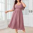 SHESTARR Women's Plus Size Midi Dress Sweetheart Neck Short Sleeve Wedding Guest Cocktail A Line Flowy Dress