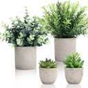 CEWOR 4 Pack Small Fake Plants Eucalyptus Rosemary Succulents Plants Artificial in Pots for Shelf Artificial Greenery Eucalyptus Plant Indoor for Home Bedroom Living Room Decoration