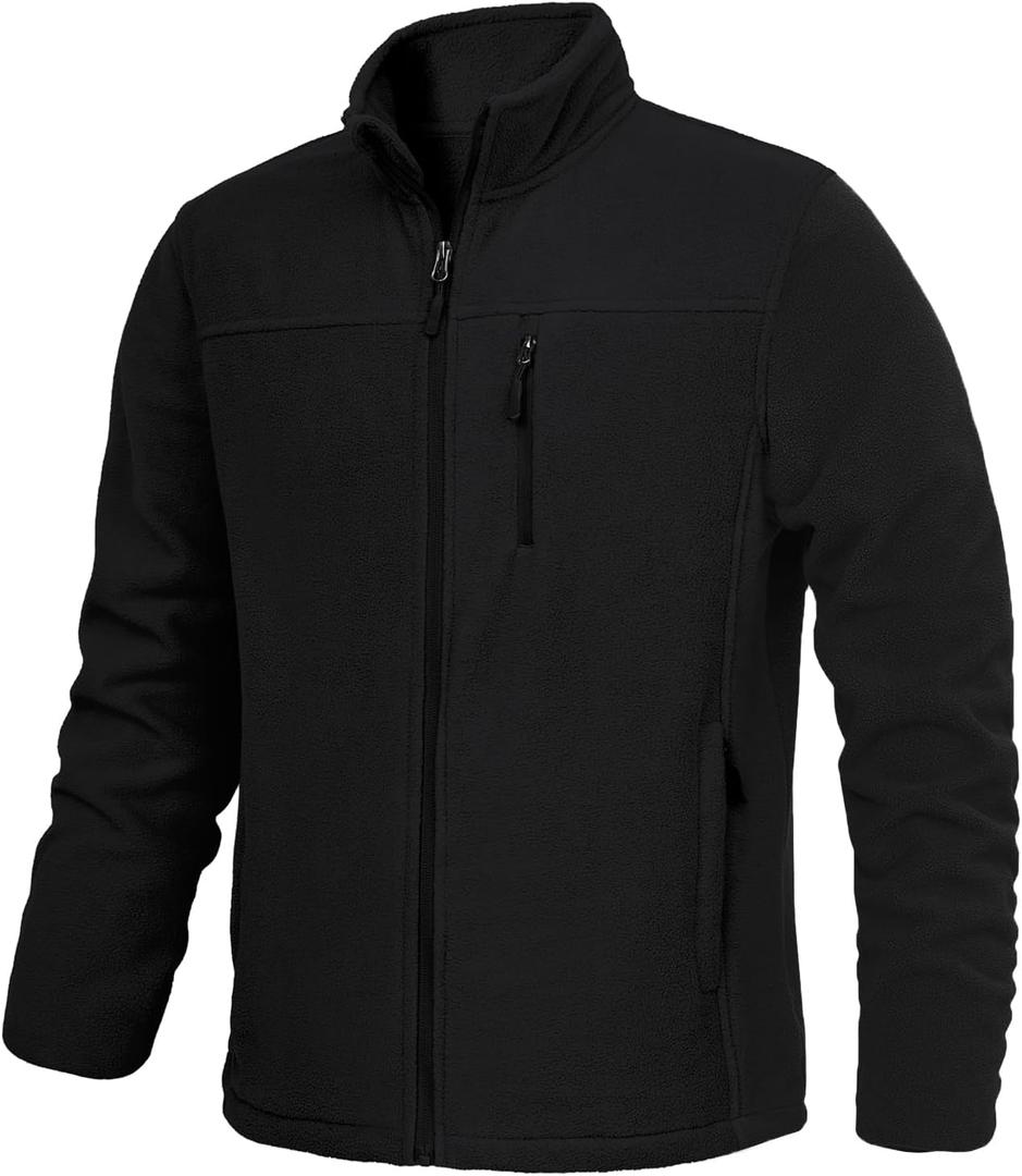 Men's Fleece Jacket Full Zip Lightweight Outerwear Jackets Multi-Pockets Soft Warm Winter Coats for Hiking Travel (X-Large, Black)