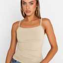 Trendy Queen Womens Adjustable Camisole Sleeveless Square Neck Spaghetti Strap Tank Tops Basic Shirt (Beige, S)