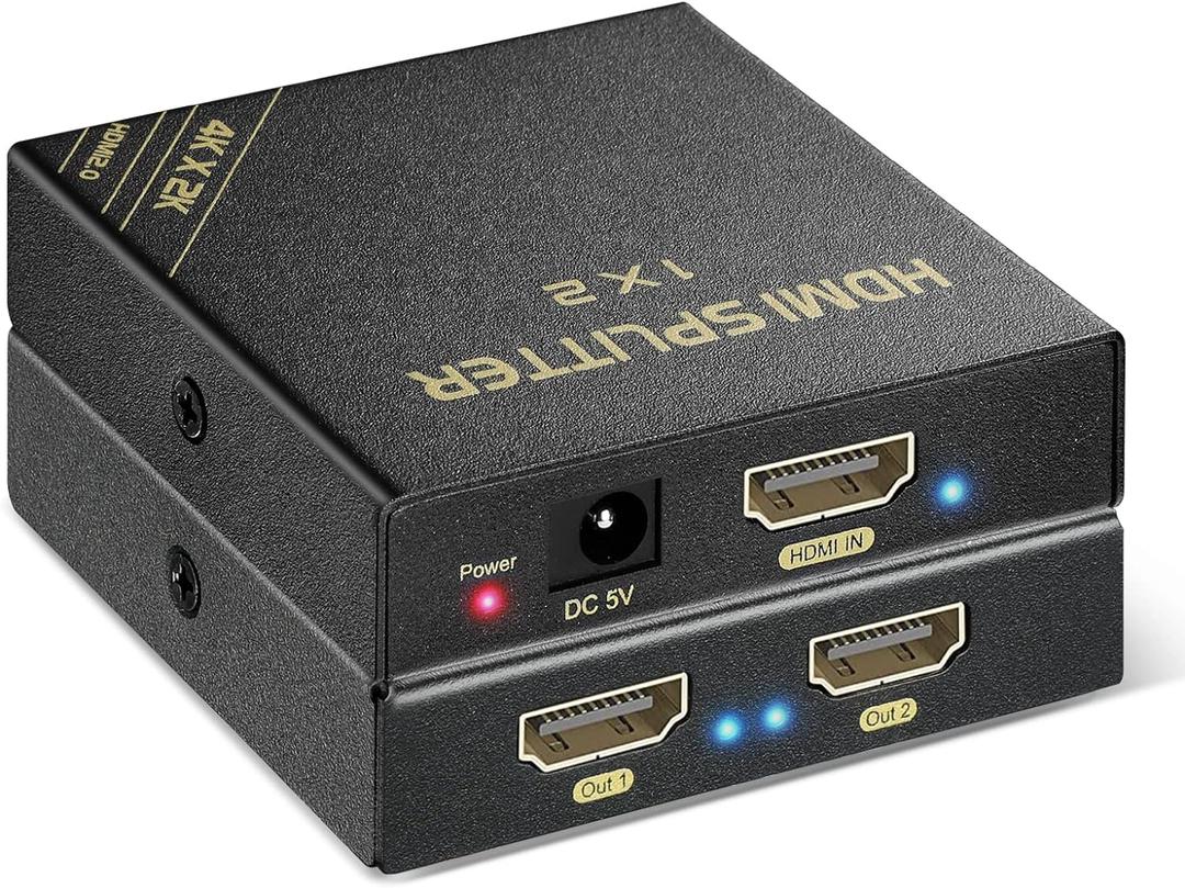 HDMI Splitter 1 in 2 Out 60Hz - HDCP Bypass 2.3, HDR, Dolby/DTS 5.1/7.1 - Compatible with Firestick 4k Max, PS3/PS5 & Elgato HD60s/x/Pro, Apple TV 4K, Retrotink, Roku Stick, NOT for Phone