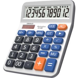 Desktop Calculator Large LCD Display 12 Digit Number Handheld Portable Pocket Basic Calculator with Big Soft Sensitive Button, Battery and Solar Powered, for Office Home School Use (OS-6M)