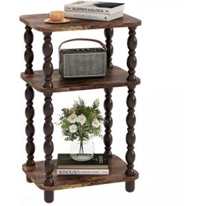 Retro End Table, 3-Tier Small Side Table, Narrow Couch Side Table for Small Spaces, Farmhouse End Table, Modern Accent Table, Skinny Bedside Table Nightstand for Bedroom, Living Room (Rustic Brown)