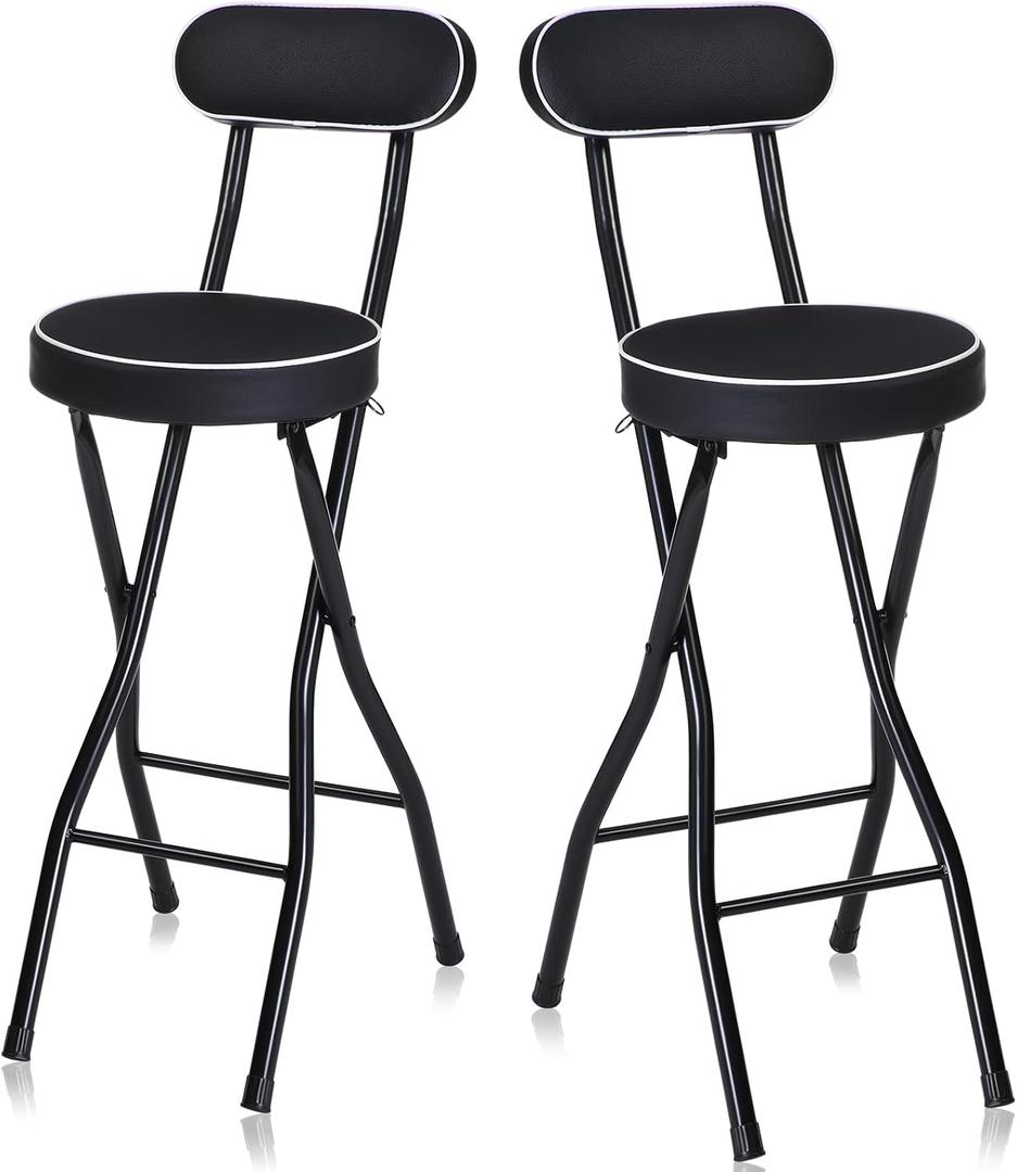 Thyle 2 Pcs 25.6 Inch Folding Bar Stool with Backrest Tall Foldable Stool Chair with Cushioned Padded Portable Collapsible Counter Height Chair for Kitchen Island Shop Cafe Dining Room