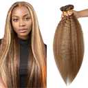 P4/27 Honey Blonde Bundles Brown Kinky Straight 3 Bundles 32 32 32 Inch Unprocessed Brazilian Highlight Yaki Straight Bundles Human Hair Extensions
