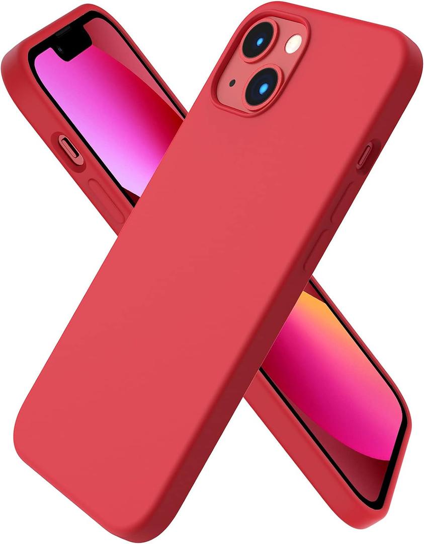 ORNARTO Compatible with iPhone 13 Case 6.1, Slim Liquid Silicone 3 Layers Full Covered Soft Gel Rubber Phone Case Protective Cover 6.1 Inch-Red