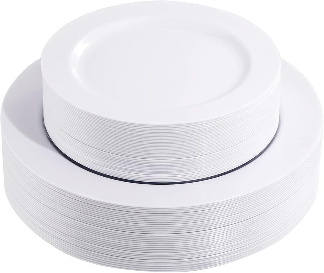 FLOWERCAT 60PCS White Plastic Plates - Heavy Duty White Disposable Plates for New Year Party/Wedding -serve for 30 guests Include 30PCS 10.25" & 30PCS 7.5" Plates for Party