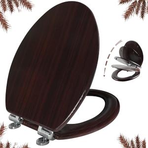 Elongated Toilet Seat Molded Wood Toilet Seat with Quietly Close and Quick Release Hinges, Easy to Install also Easy to Clean by Angol Shiold (Elongated, Dark Brown)