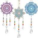 Macarrie 3 Pack Diamond Painting Suncatcher Spring Diamond Art Sets Painting Suncatcher Rhinestone Wind Chime Double Sided Crystal Hang Ornament Flower Crystal Kit Gifts for DIY Window(Fresh Style)