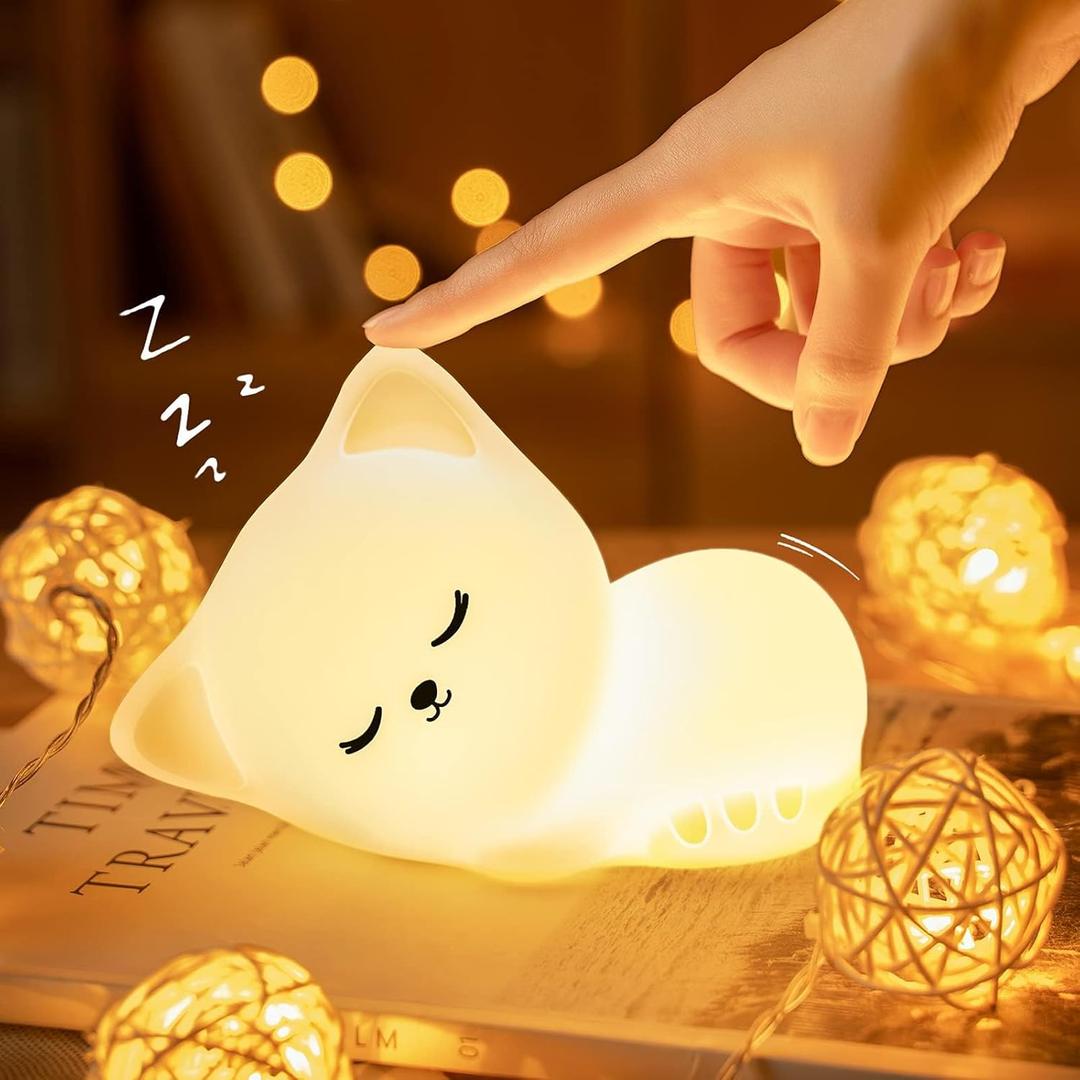 Mubarek Night Light for Kids Lamp, 16 Colors Cat Lamp Cute Lamp, Dimmable Baby Night Lights for Nursery,Silicone Rechargeable Nightlight for Kids Room, Kawaii Room Decor Cat Decor,Cute Gifts for Girls