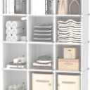 AWTATOS Cube Storage Closet Organizer 12 Cube Storage Shelves with Doors Closet Organizers and Storage Stackable Clothes Organizer for Bedroom, Home Office, White