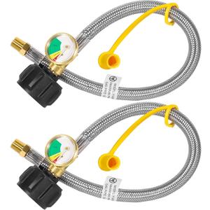 18 Inch RV Propane Hose with Gauge - Camper Tank Hose Replacement Stainless Steel Braided, Rv lp Gas Hoses Connector for Standard Two-Stage Regulator - 1/ 4 Male NPT x QCC1, 350 PSI (2 Pack)