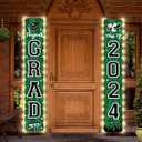 2024 Graduation Banners Class of 2024 Congrats Grad Porch Sign Party Banners Supplies with Led-Light Strips Welcome Hanging Door Decorations for Indoor Outdoor(Green and Black)