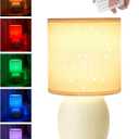 UMEXUS 10'' Cordless Rechargeable Table Lamp, Small Battery Operated Ceramic Nightstand Light with Remote, 12 Colors & Timer - Table Lamp for Bedroom, Living Room, Bedside, Outdoor, Patio, Bathroom