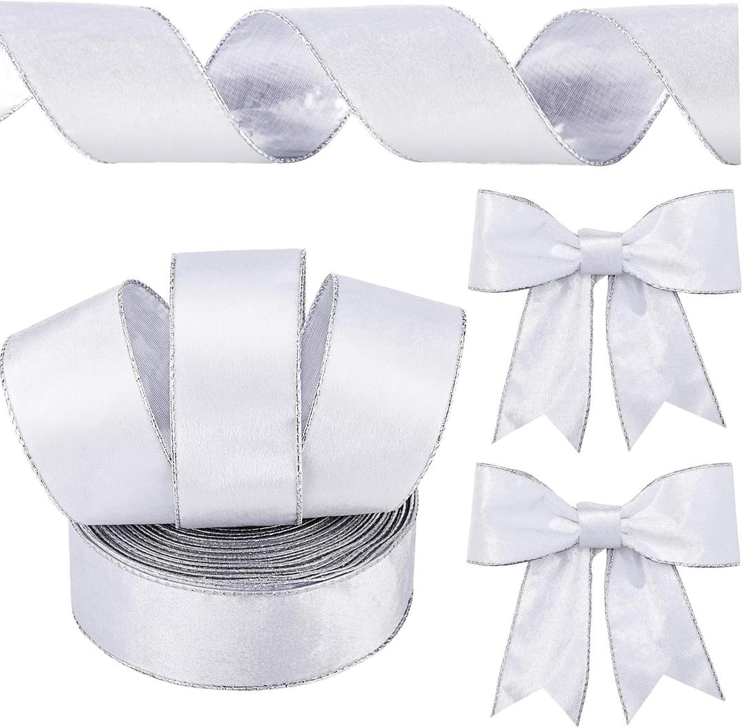 Yungyan Velvet Ribbons with Gold Edge Felt Ribbon Gift Bow Wrapping Ribbon for Handmade, Home Decor, Gift Wrapping, Wreath DIY Crafts, Christmas Tree (2.5 Inch X 35 Yards,White)