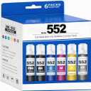 Compatible for 552 Ink 600ml Refill Ink Bottle Replacement for EcoTank Photo ET-8550 ET-8500 Printer High Capacity 6-Pack (Not Sublimation Ink)