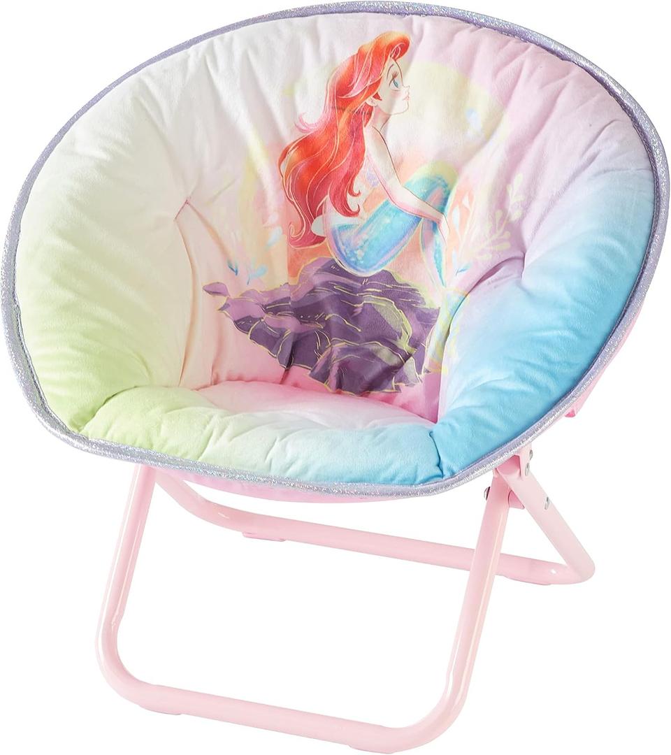 Disney Little Mermaid Toddler Saucer Chair,19” Folding Kids Chair with Cushion, Portable Lounge Seating, Ages 3+, 17.3 inches x 19.7 inches x 18.9 inches