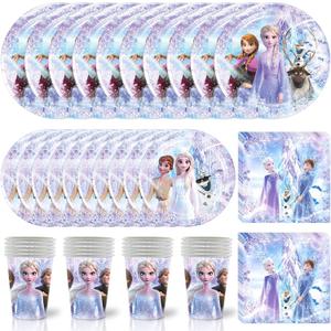 60 PCS Frozen Birthday Party Supplies, Frozen Tableware Set Includes 20 PCS Plates, 20 PCS Napkins, 20 Paper Cups for Princess Party Decorations