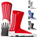 Lux Dual Grip Socks - Soccer Grip Socks for Men and Women. GripArray Performance & Comfort (Large, Red, 1 Pack)