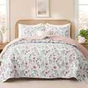 Exclusivo Mezcla Floral Quilts Queen Size, White Queen Quilt Bedding Set with Watercolor-Inspired Botanical Pattern, Reversible Lightweight Bedspreads Coverlets Bed Cover for All Seasons (92"x96")