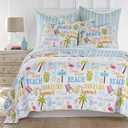 homthreads by Levtex Home - Beach Days Quilt Set - King Quilt (106x92in.) + Two King Pillow Shams (36x20in.) - Coastal Beach - Teal Blue Yellow Green Brown Pink - Reversible - Cotton Fabric