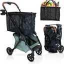 Personal Luxury Folding Shopping Cart On Premium Wheels  Ultra Lightweight Aluminum Frame  Removable Shopping Bag with Carry Strap & Lower Grocery Storage 75Lbs Capacity (Sage v2)
