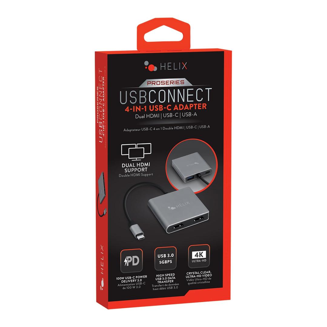 HELIX 4-in-1 USB-C Adapter with Dual HDMI, USB-C, and USB-A 3.0