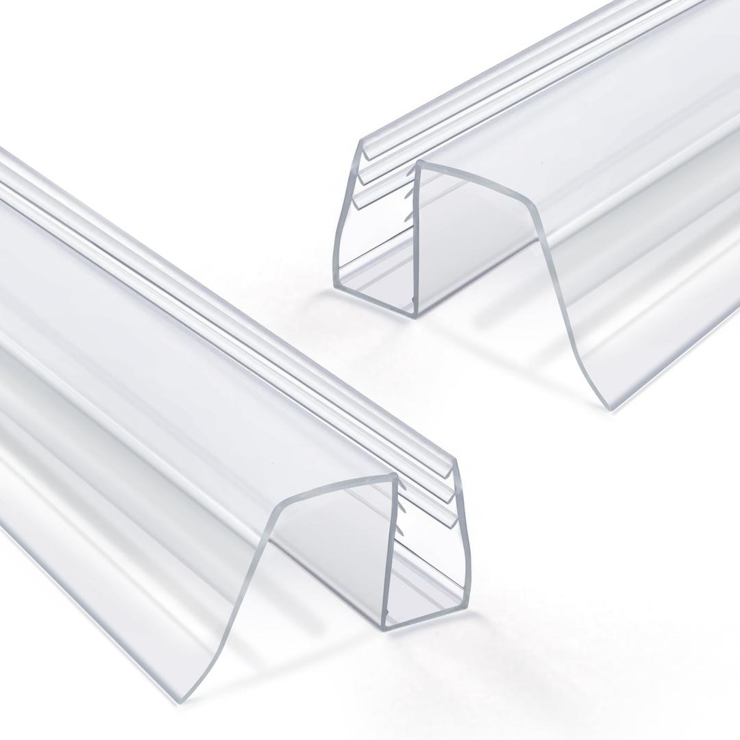 Bathroom Shower Glass Door Bottom Seal Strip, 2PCS 36 Inch Long Clear PVC Seal Strips for 5/16"(8mm) - 3/8"(10mm) Thick Framless Glass Door Panel