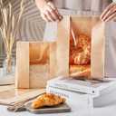 PAICUIKE 100 Pack Large Kraft Paper Bread Bags for Homemade Bread Sourdough Bags 13.7" x 8.2" x 3.5" with Tin Tie Tab Lock Clear Front Window Bakery Bag Packaging Cookie Bag with Label Seal Stickers